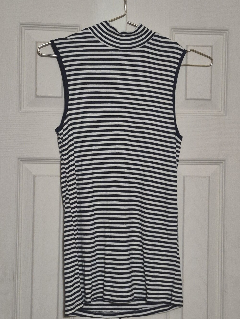Workshop Republic Clothing Black & White Striped Mock Neck Tank